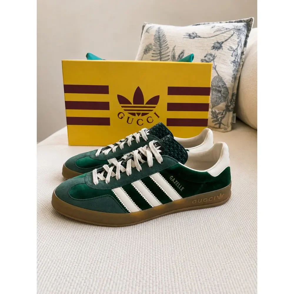 Gucci x Adidas Gazelle Green Velvet Sneakers Size 10.5